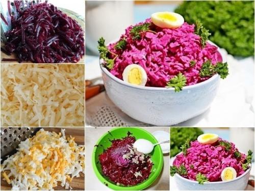Свекольный салат с сыром и чесноком.
