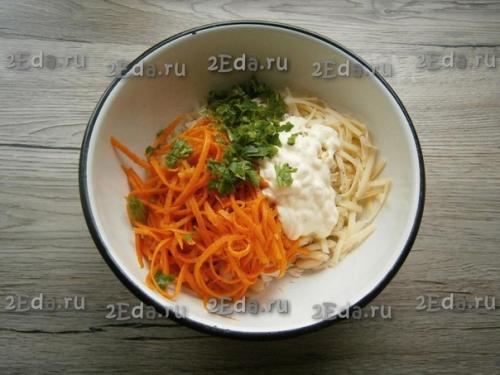 Салат с фасолью, курицей и корейской морковью. 03