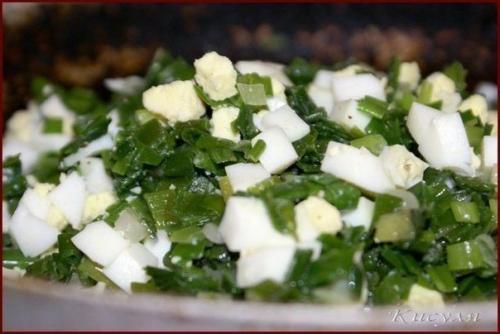 Быстрый (заливной) пирог с зелёным луком и яйцом. 02
