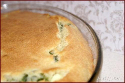 Быстрый (заливной) пирог с зелёным луком и яйцом. 05