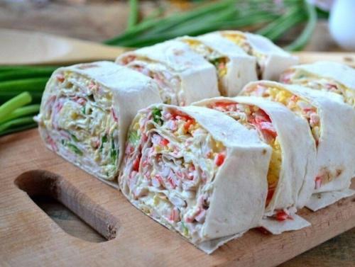 Отменная закуска из лаваша с крабовыми палочками. 06 Отменная закуска из лаваша с крабовыми палочками. 06