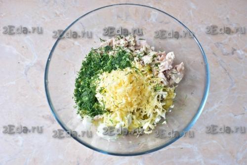 Салат с курицей, солёными огурцами и сыром. 03 Салат с курицей, солёными огурцами и сыром. 03
