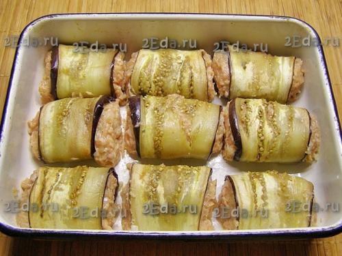 Рулетики из баклажанов с фаршем в духовке. 04 Рулетики из баклажанов с фаршем в духовке. 04