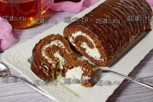 Шоколадный рулет с творожным кремом. 05 Шоколадный рулет с творожным кремом. 05