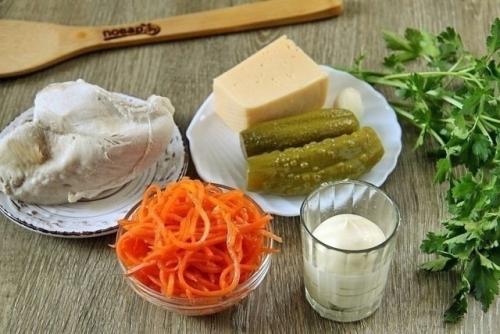 Салат Лисичка с корейской морковкой. 01 Салат Лисичка с корейской морковкой. 01