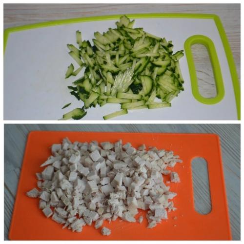 Салат с курицей, шампиньонами и свежим огурцом. 02