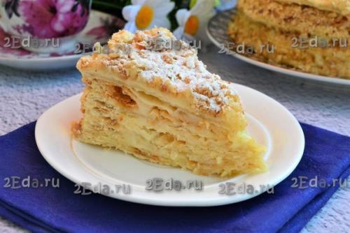 Торт Наполеон из готового слоёного теста с заварным кремом. 08