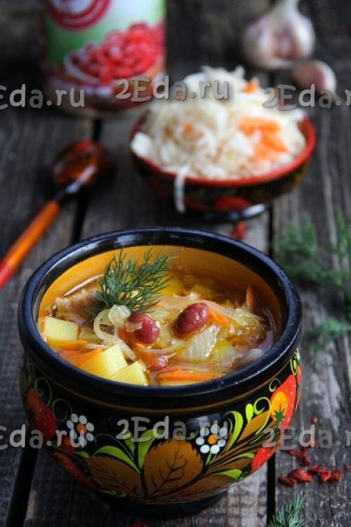 Щи из квашеной капусты с консервированной фасолью. 05 Щи из квашеной капусты с консервированной фасолью. 05