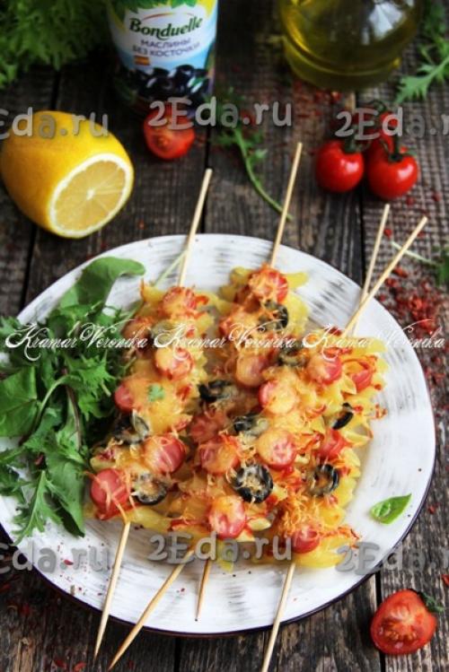 Макароны с сыром на шпажках в духовке. 05