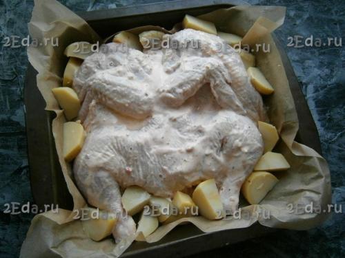 Цыпленок табака с картошкой в духовке. 03