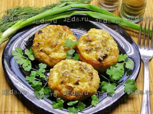 Гнёзда из фарша с грибами и сыром в духовке. 06 Гнёзда из фарша с грибами и сыром в духовке. 06