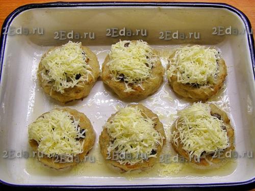 Гнёзда из фарша с грибами и сыром в духовке. 05 Гнёзда из фарша с грибами и сыром в духовке. 05