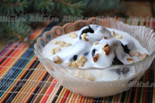 Десерт Чернослив с Грецким Орехом в сметане. 05 Десерт Чернослив с Грецким Орехом в сметане. 05