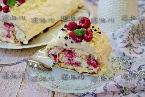 Меренговый рулет с творожным сыром и сливками. 07