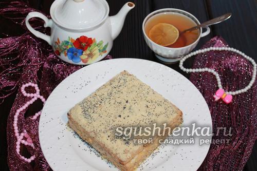 Торт из печенья без выпечки со сметаной и сгущенкой. Торт без выпечки из печенья и сметаны