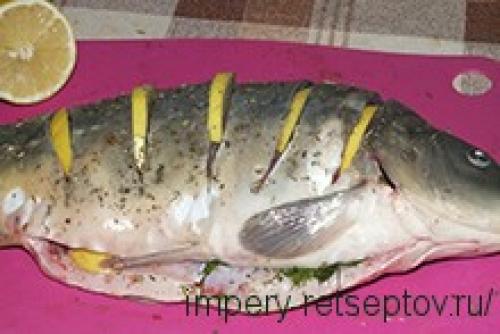 Карп запеченный с овощами и лимоном. Рецепт карпа запеченного в духовке с зеленью и лимоном