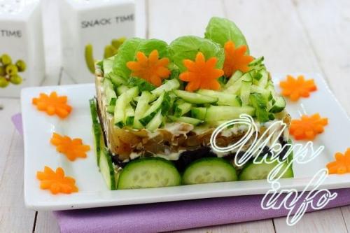Салат из курицы с черносливом и грецкими орехами и сыром и грибами. Рецепт 1: салат с грибами и черносливом слоями с огурцом (с фото)