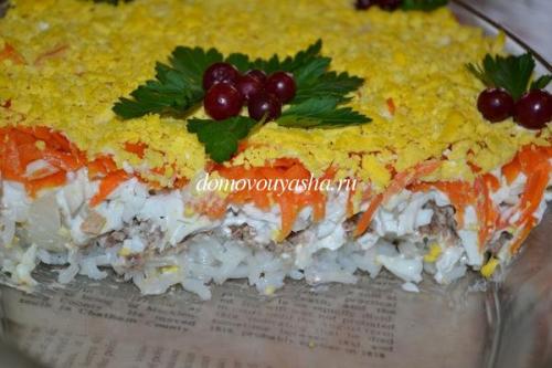 Салат мимоза из печени трески с рисом рецепт. Мимоза с печенью трески — необычный и вкусный рецепт салата