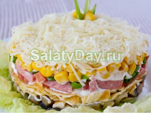 Рецепт блинов яичных для салата. Салат с яичными блинами и шампиньонами