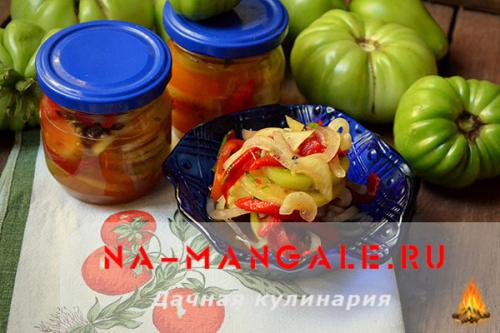 Салат из зеленых помидор на зиму. Закусочный салат с недозревшими помидорами и сладким перцем