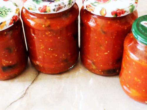 Салат из баклажанов в томате с чесноком на зиму. Баклажаны в томате с красным острым перцем и чесноком