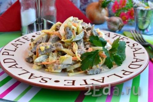 Салат из свиного сердца с маринованным огурцом. Ингредиенты