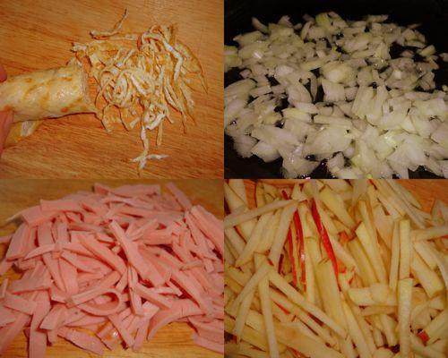 Салат с яичными блинчиками и колбасой. Салат с яичными блинами и колбасой