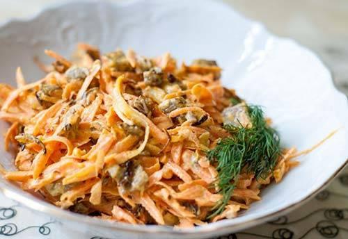 Рецепт салата с копченой куриной грудкой и грибами
