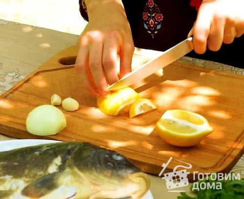 Карп в духовке с лимоном. Карп запеченный с лимоном, луком и зеленью