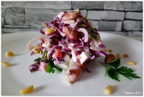 Салат из свиного сердца с фасолью. Салат из красной капусты со свиным сердцем и фасолью