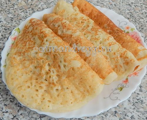 Заварные блины на кефире рецепт тонкие с дырочками без яиц рецепт. Блины без яиц на кефире (с дырочками)