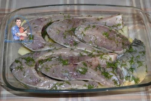 Карп в духовке с картошкой в майонезе. Карп запеченный в духовке с картошкой. Рецепт с фото кусочками