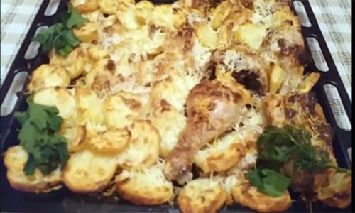 Курица с картошкой в духовке с майонезом и чесноком