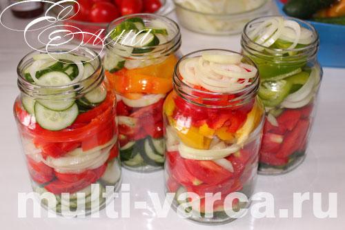 Рецепт салата на зиму слоями лук огурец помидоры перец. Вкусный салат из помидоров, огурцов, болгарского перца на зиму