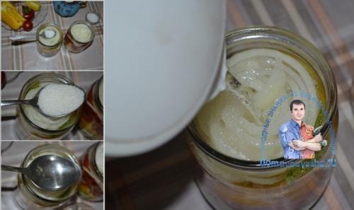 Салат слоями огурцы, помидоры, лук, перец, на зиму. Лето в банке!