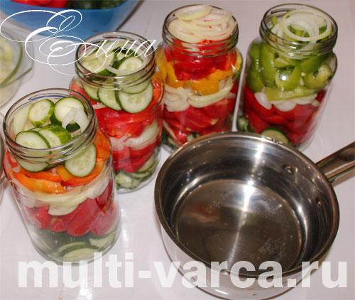 Рецепт салата на зиму слоями лук огурец помидоры перец. Вкусный салат из помидоров, огурцов, болгарского перца на зиму