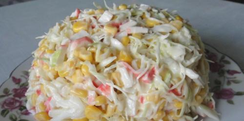 Крабовый салат без риса с пекинской капустой. Нежный салат с пекинской капустой и крабовыми палочками