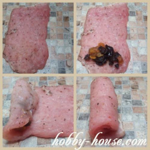 Свиные рулетики с черносливом курагой и грецкими орехами. Как приготовить рулетики из свиных отбивных