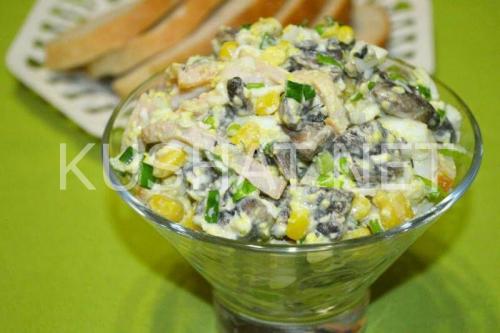 Салат с ветчиной и кукурузой и грибами. Салат с грибами, ветчиной и кукурузой. Пошаговый рецепт с фото