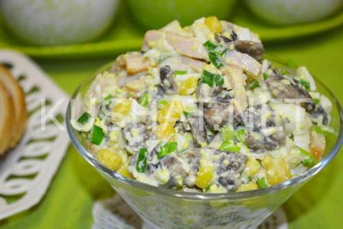 Салат с ветчиной и кукурузой и грибами. Салат с грибами, ветчиной и кукурузой. Пошаговый рецепт с фото