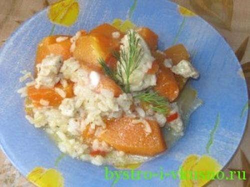 Тыква с рисом и курицей
