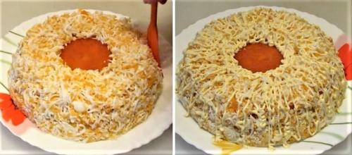 Салат с куриной грудкой, кукурузой и солеными огурцами