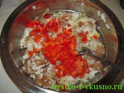 Тыква с рисом и курицей
