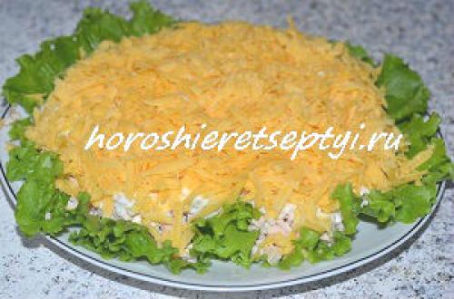 Салат с курицей и помидорами и сыром. Ингредиенты: