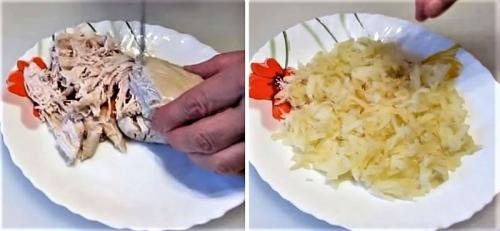 Салат с куриной грудкой, кукурузой и солеными огурцами