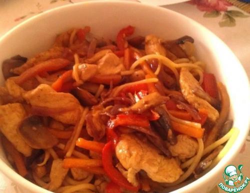 Паста с соусом терияки и курицей. Спагетти с курицей под соусом Терияки 05 Паста с соусом терияки и курицей. Спагетти с курицей под соусом Терияки 05