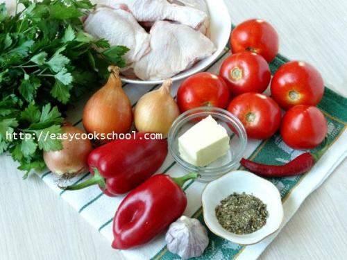 Рецепт чахохбили из курицы с болгарским перцем. Рецепт 3: Чахохбили из курицы с остринкой