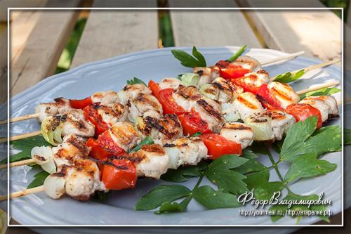 Шашлык на углях на шпажках. Куриные шашлычки на шпажках