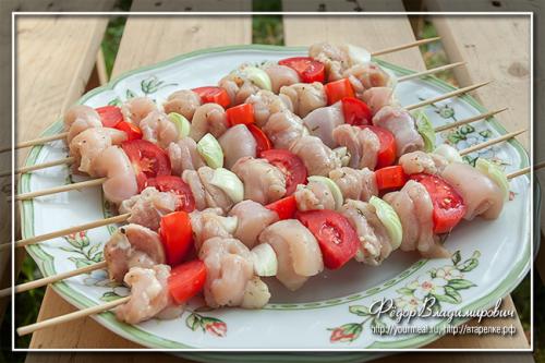 Шашлык на углях на шпажках. Куриные шашлычки на шпажках