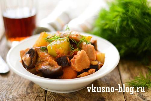 Куриная грудка с грибами и овощами. Курица тушеная с грибами и овощами